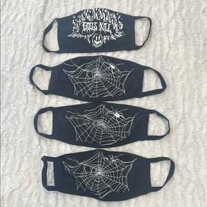Dolls Kill Bundle of 4 Black Graphic Face Masks sided web / fire set nwot